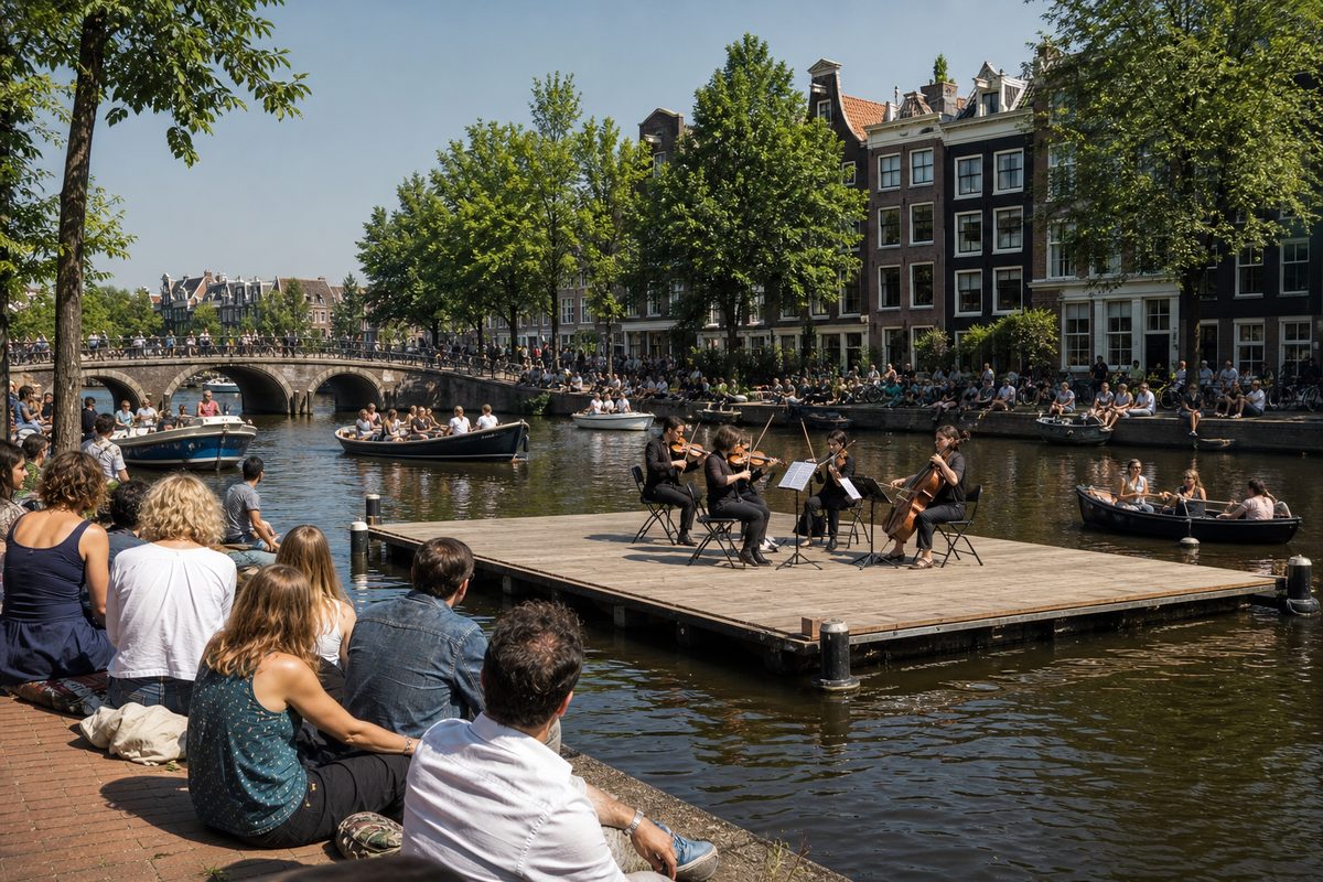 A summer classical concert beside an Amsterdam canal